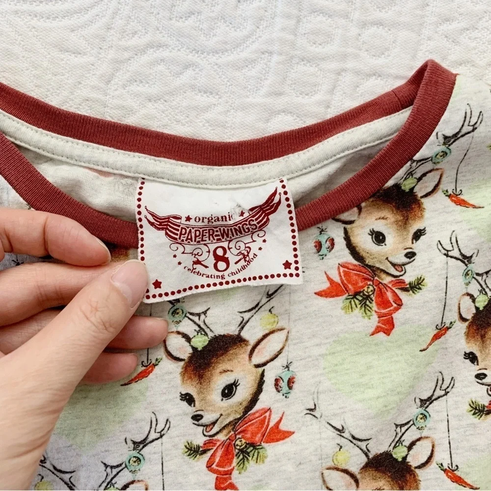 Rare Paper Wings Girl's Holiday Ruffle Dress, Reindeer and‎ Holly Print